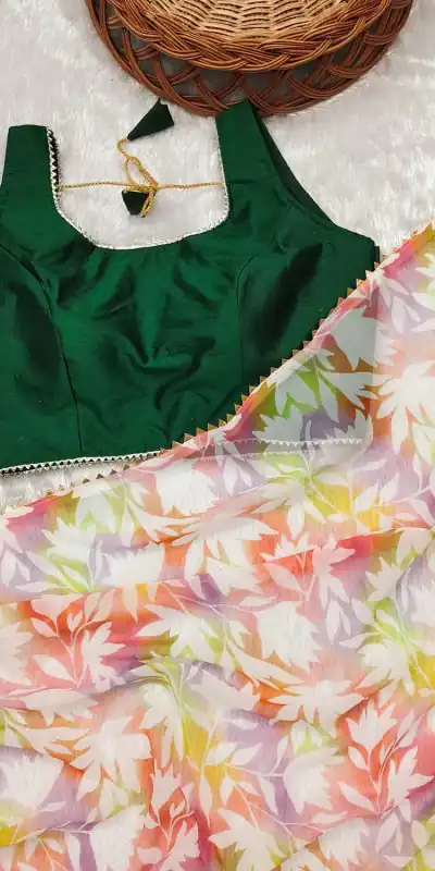 Glamorous Cream Color Heavy Georgette Digital Printed Saree