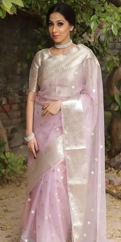Grand Baby Pink Color Organza Jacquard Butti Worked Saree