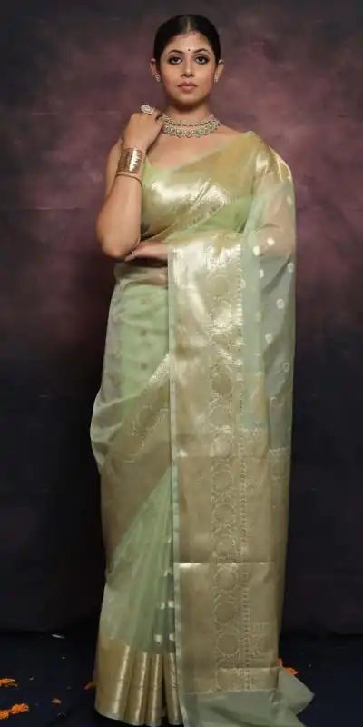 Grand Light Green Color Organza Jacquard Butti Worked Saree
