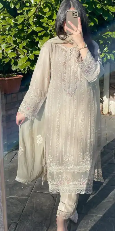 Grand Light Grey Georgette Sequence Embroidery Salwar Suit