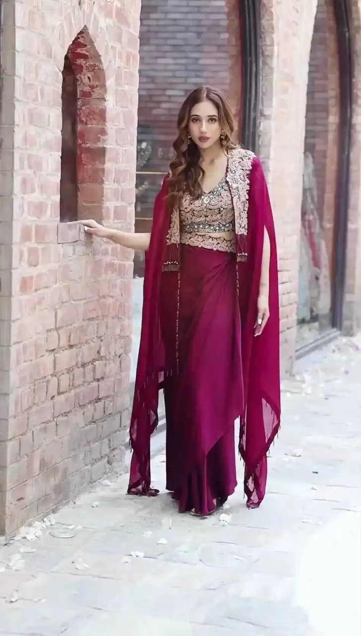 Nice Purple Color Georgette Embroidery Lehenga Choli With Koti - Image 3