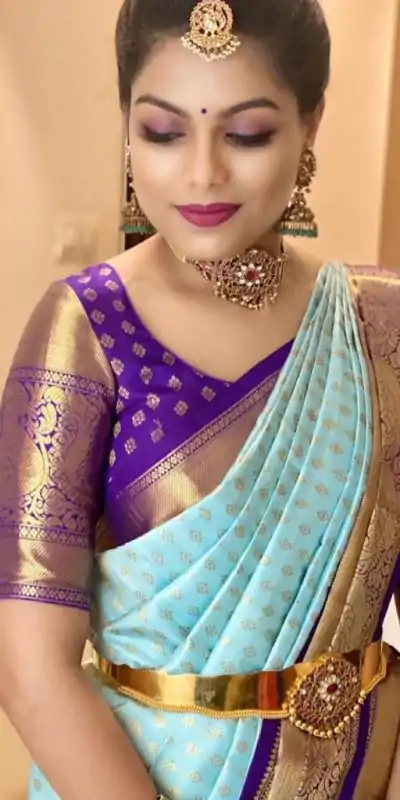 Graceful Blue Color Soft Lichi Silk Jacquard All Over Saree