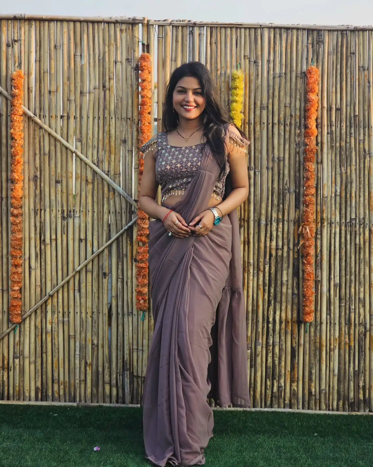 Majestic Grey Color Faux Georgette Sequence Embroidery Saree