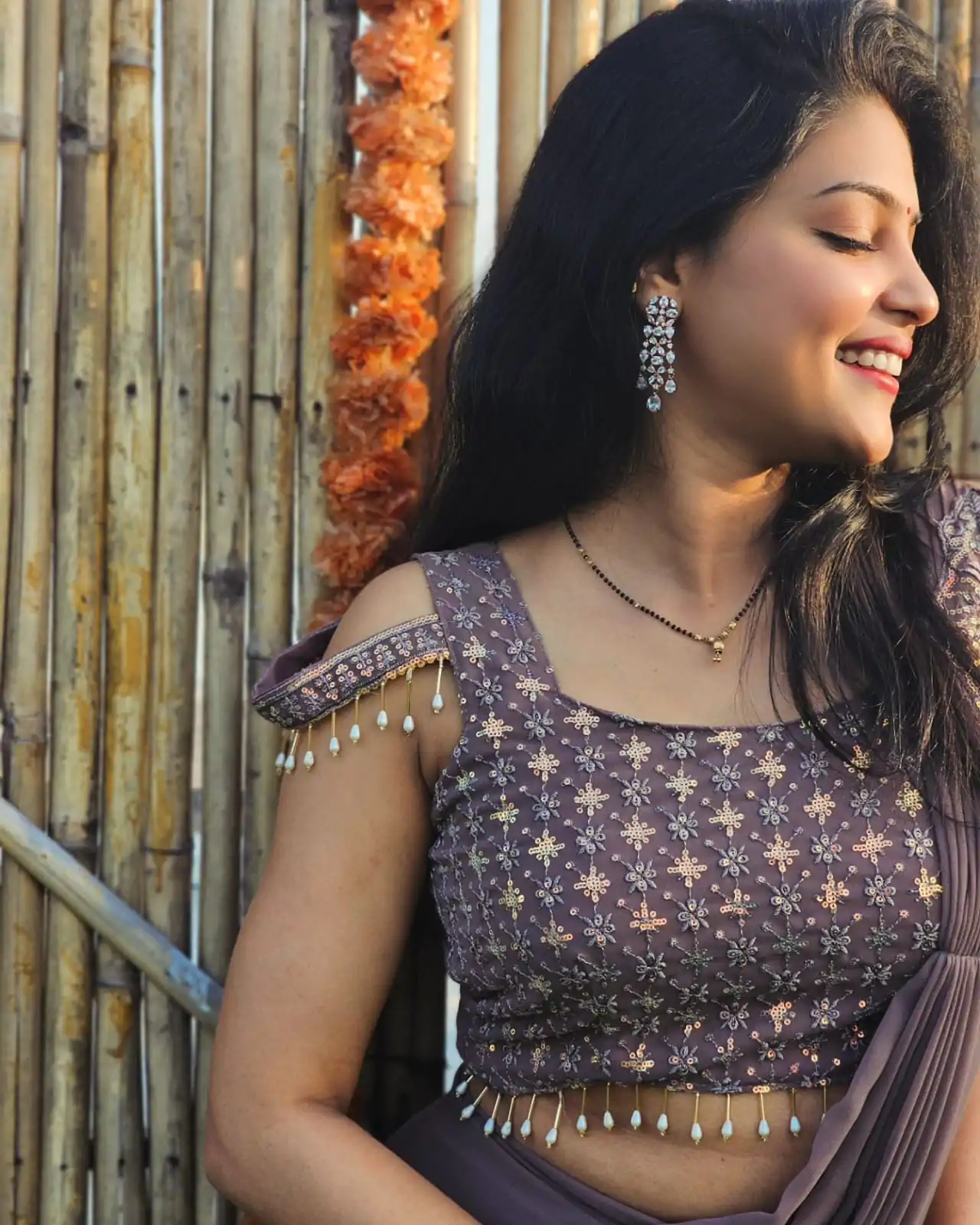 Majestic Grey Color Faux Georgette Sequence Embroidery Saree - Image 3