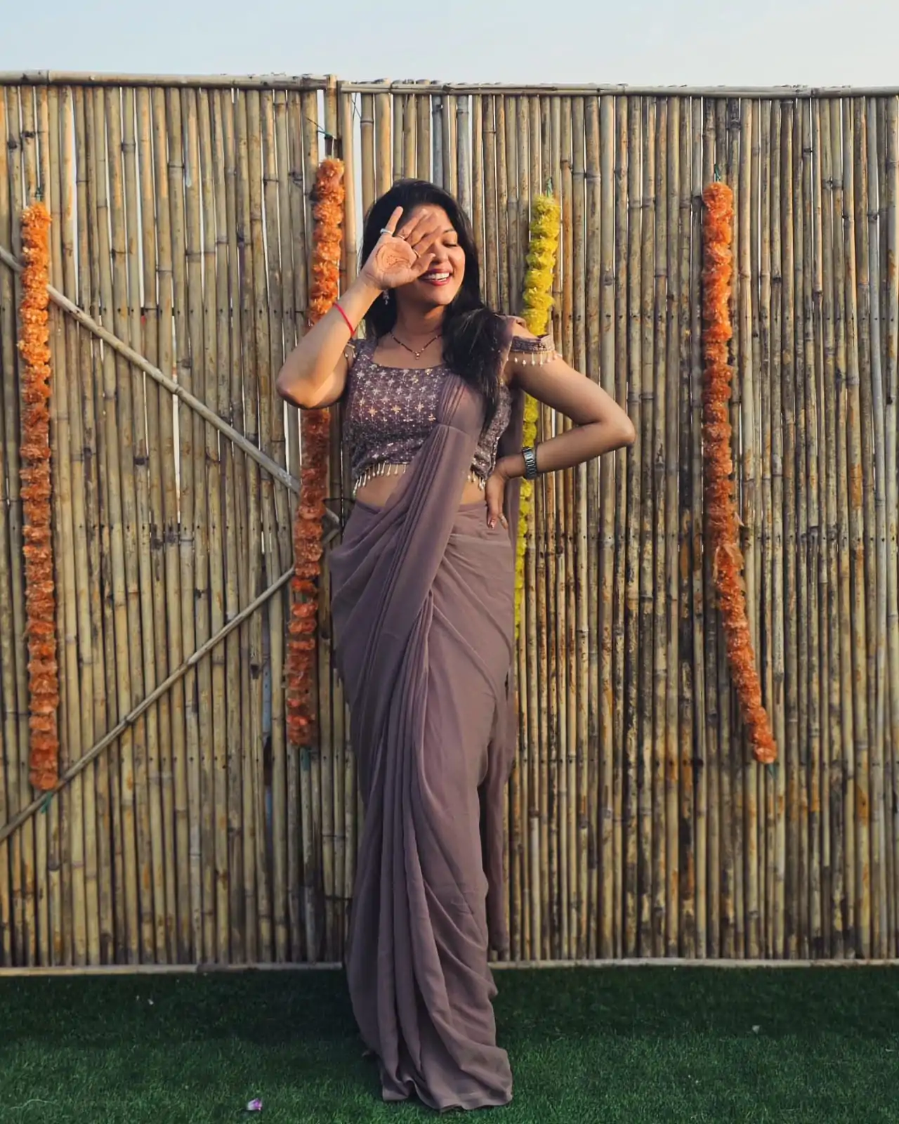 Majestic Grey Color Faux Georgette Sequence Embroidery Saree - Image 4