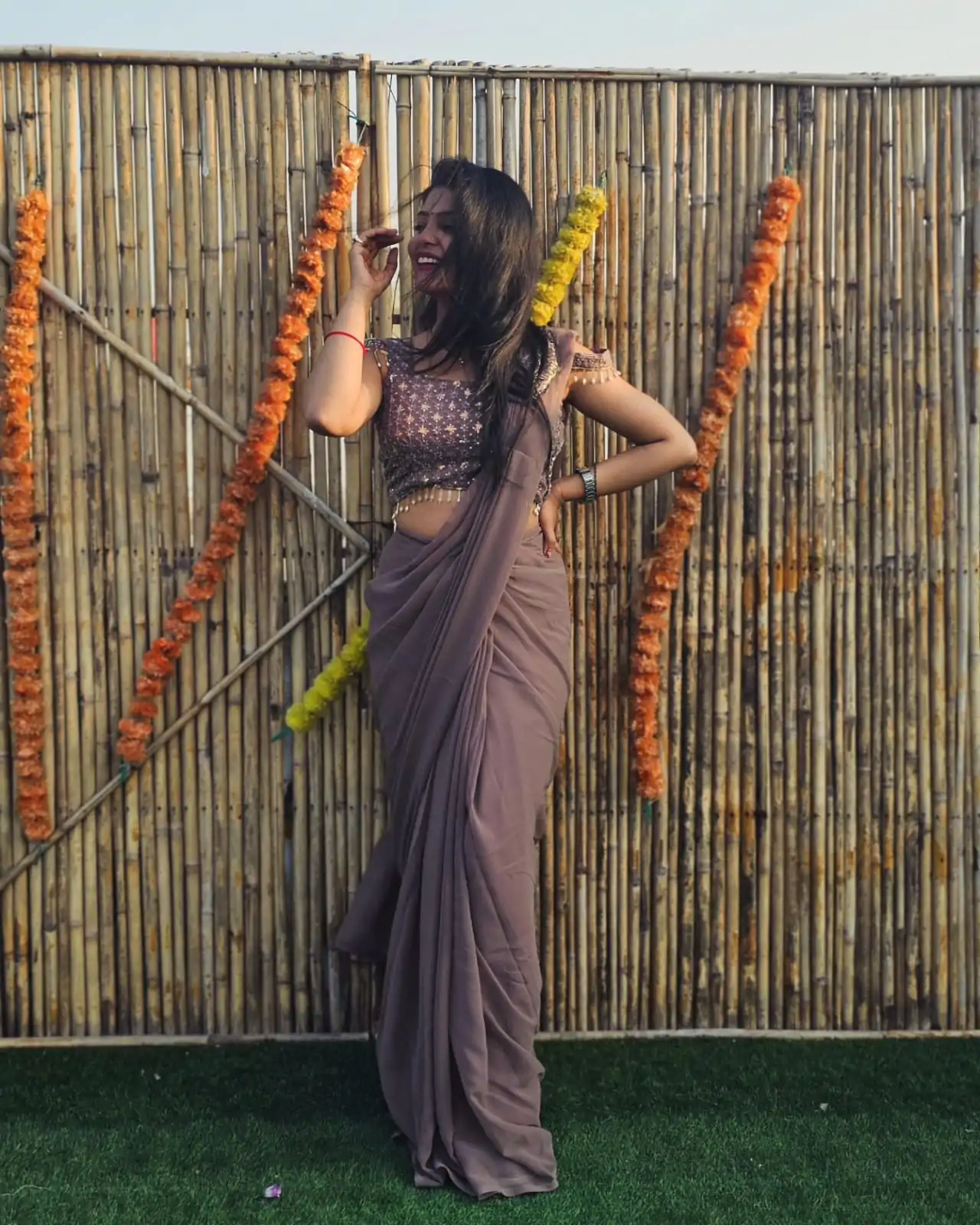 Majestic Grey Color Faux Georgette Sequence Embroidery Saree - Image 7