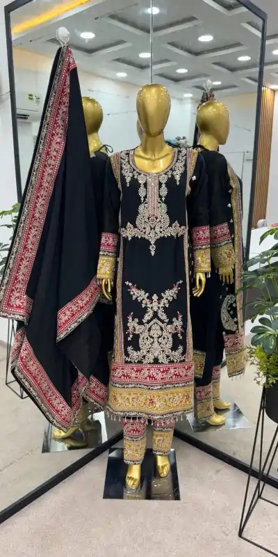 Special Black Color Chinnon Silk Embroidery Work Salwar Suit