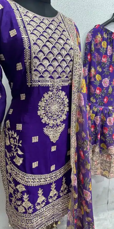 Sublime Violet Color Heavy Chinon Silk Sequins Salwar Suit