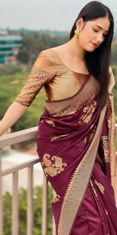 Brilliant Maroon Color Soft Lichi Silk Ordinary Design Pallu Saree