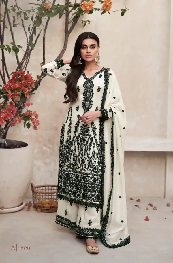 Dazzling White Color Heavy Vichitra Embroidery Sharara Suit