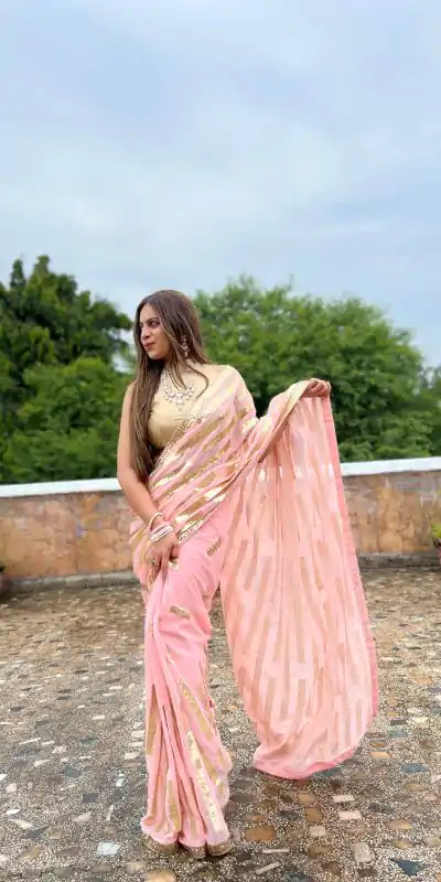 Glamorous Pink Color Georgette Embroidery Sequence Saree