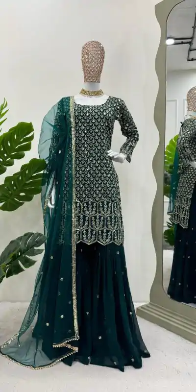 Nice Green Color Georgette Sequence Thread Work Salwar Suit
