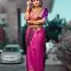 Picturesque Pink Color Soft Lichi Silk Chaks Circle Design Saree