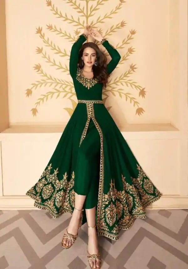 Pretty Green Color Georgette Embroidery Sharara Suit