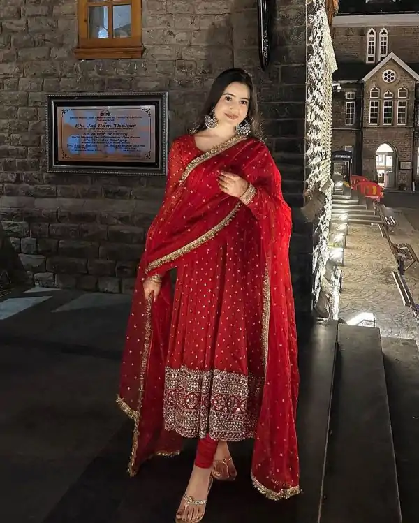 Sublime Red Color Georgette Embroidery Sequence Gown