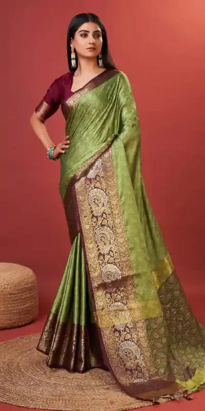 Superb Green Color Rich Cotton Jacquard Silk Saree