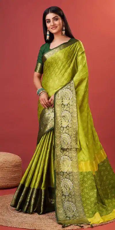 Superb Pista Green Color Rich Cotton Jacquard Silk Saree