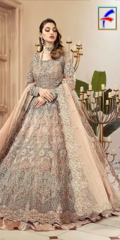 Fancy Peach Color Heavy Net Sequence Embroidery Salwar Suit