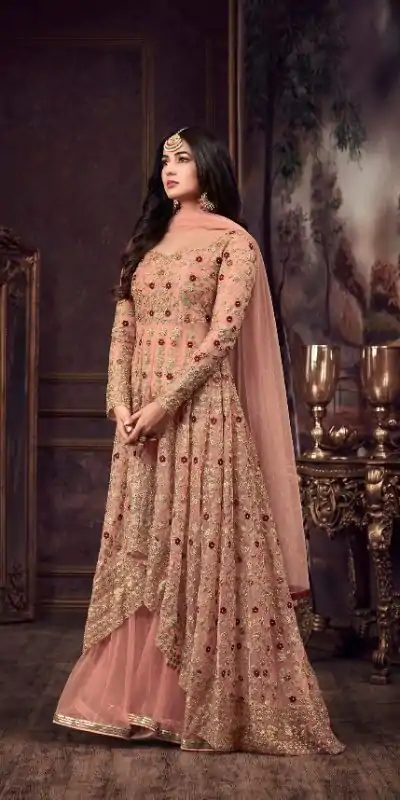 Fine Orange Color Heavy Net Embroidery Sequence Salwar Suit