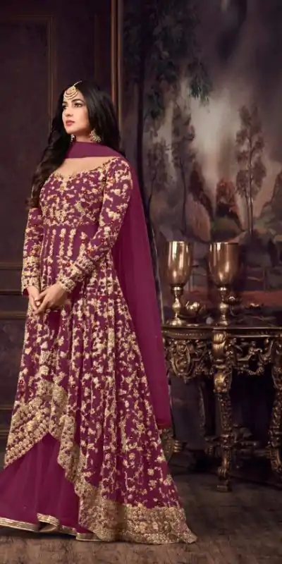 Fine Purple Color Heavy Net Embroidery Sequence Salwar Suit