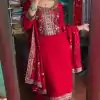 Splendorous Red Color Chinnon Coding Coding Salwar Suit