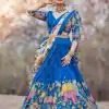 Sreemukhi Blue Color Chant Crepe Kalamkari Printed Lehenga Choli