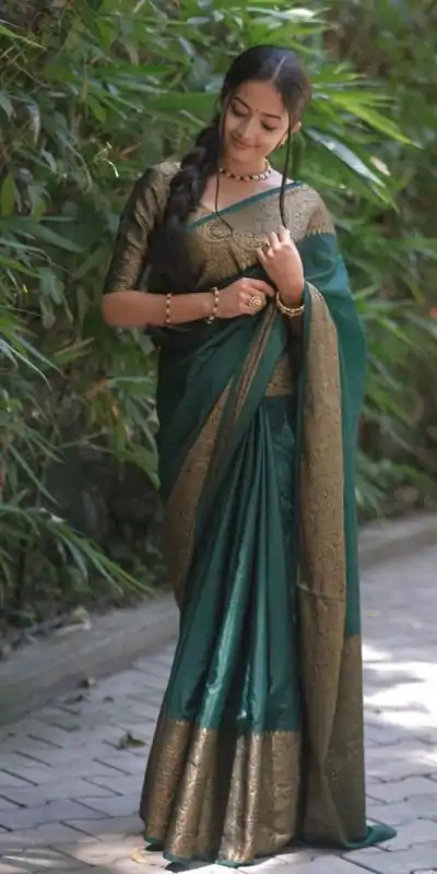 Stylish Dark Green Color Soft Lichi Silk Jacquard All Over Saree