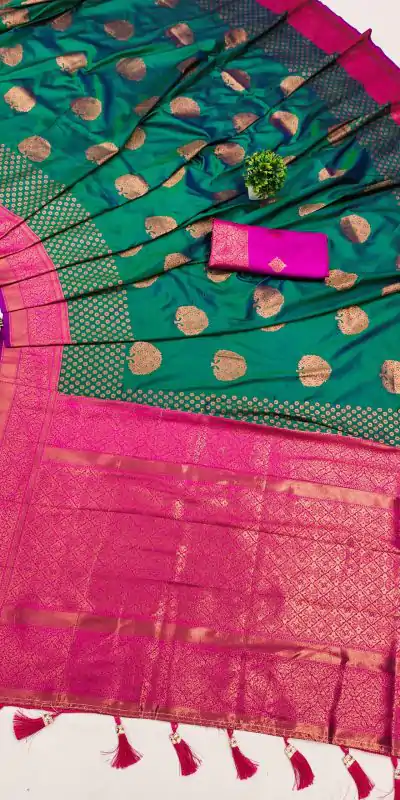 Superb Green Color Soft Silk Copper Zari Design Saree