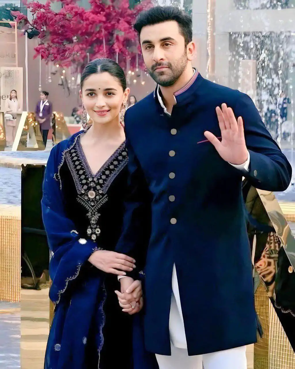 Alia Batt Ranbir Kapoor Navy Blue Velvet Party Wear Sharara Suit