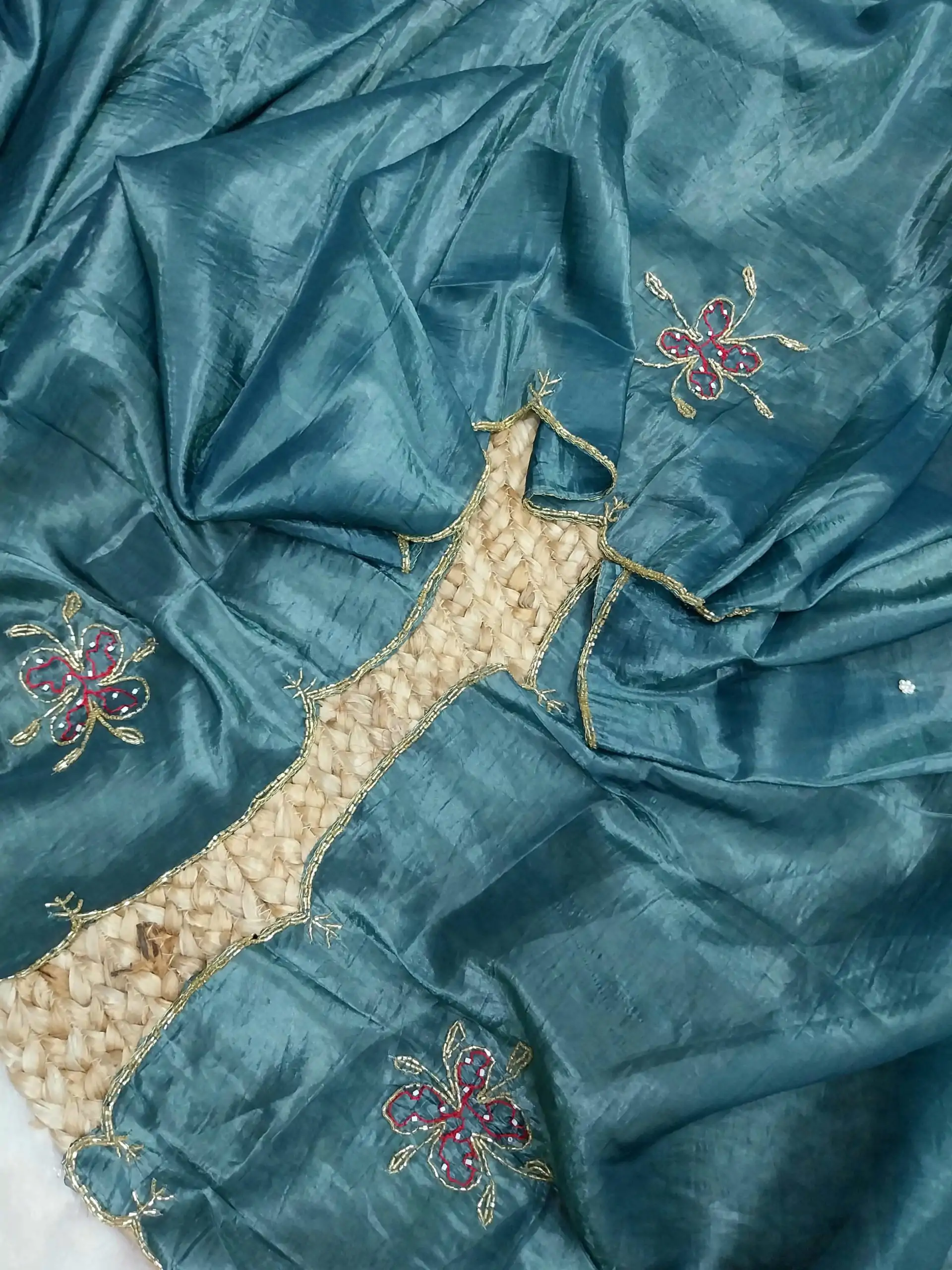 Special Sky Blue Color fabric having handwork With Work Saree - Image 2