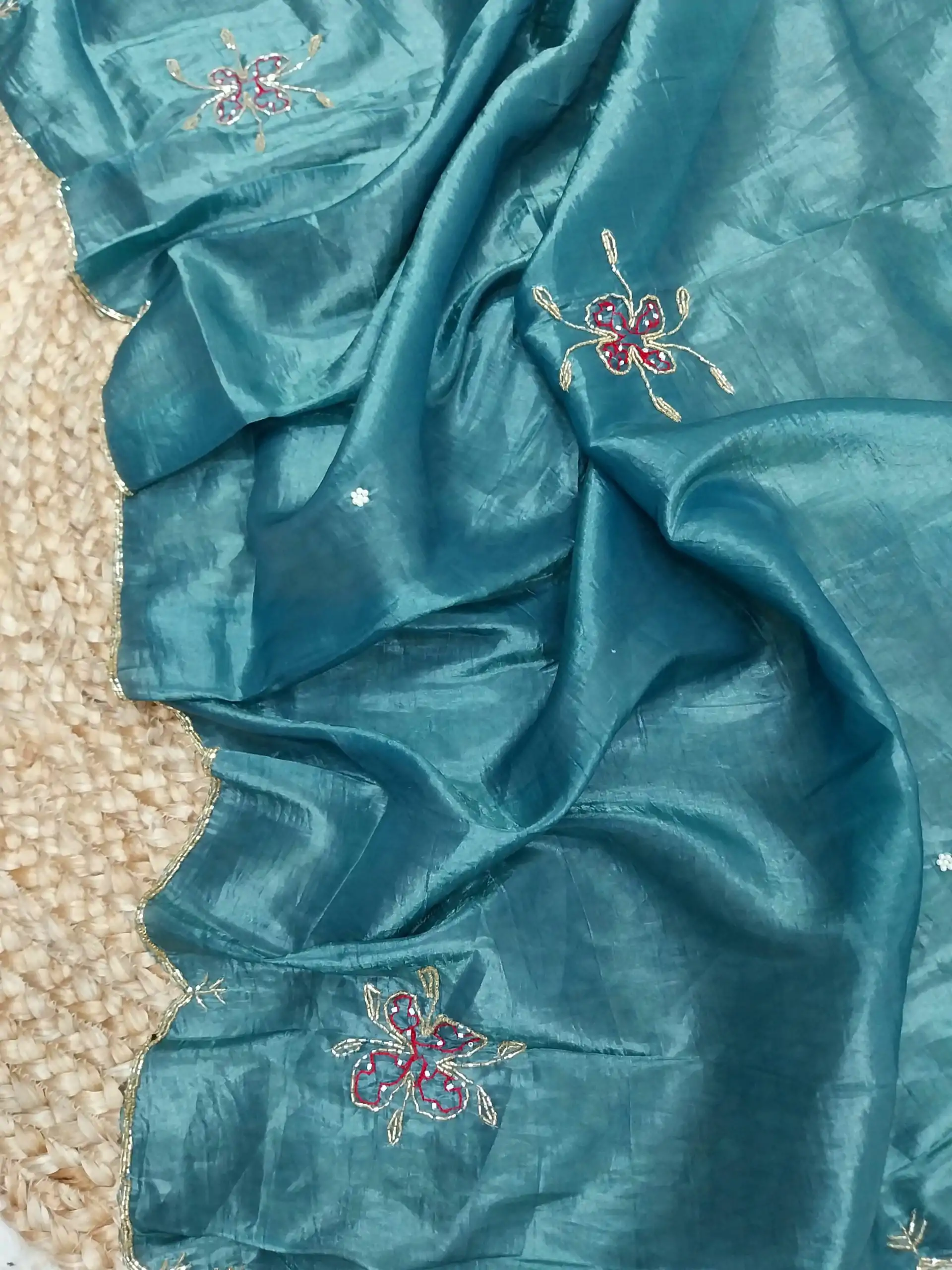 Special Sky Blue Color fabric having handwork With Work Saree