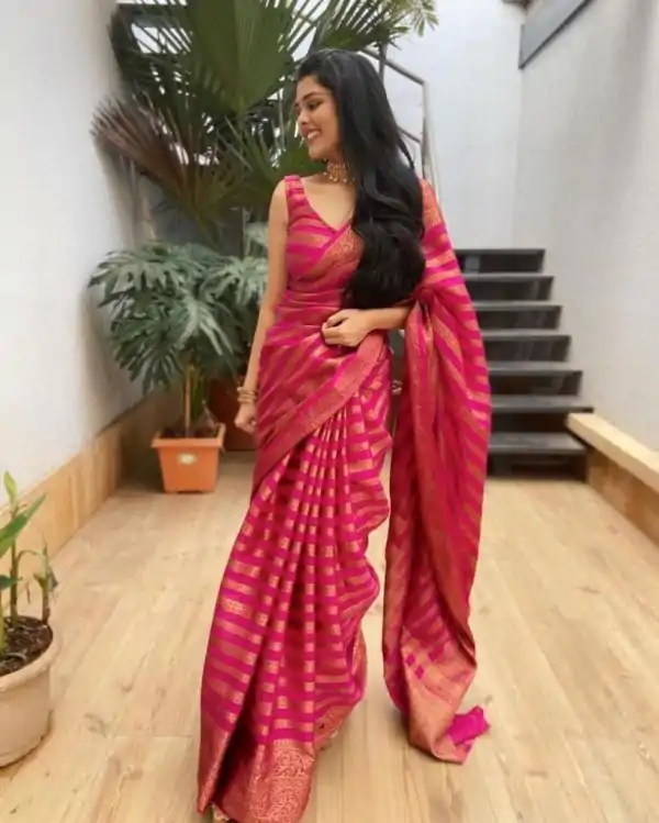 Fantastic Pink Color Soft Lichi Silk Jacquard Work On All Over Saree