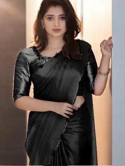 Perfects Black Color Rangoli Silk Handwork And Cutwork With Pearl Saree