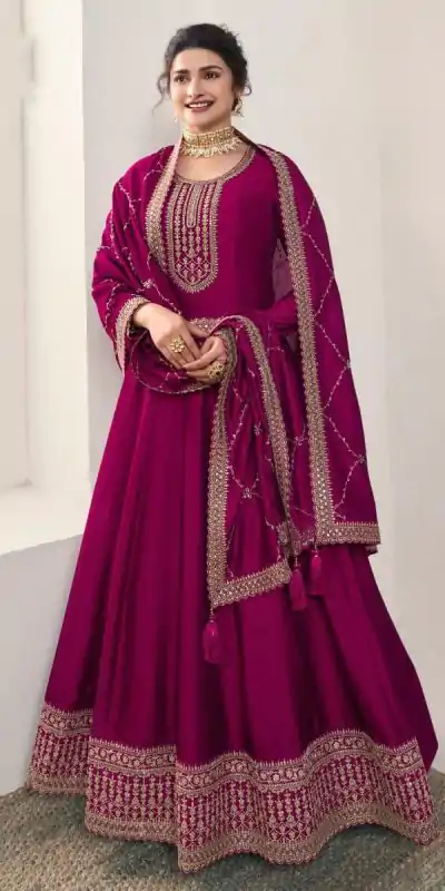 Splendorous Marron Color Silk Georgette with Embroidery Work Anarkal Suit