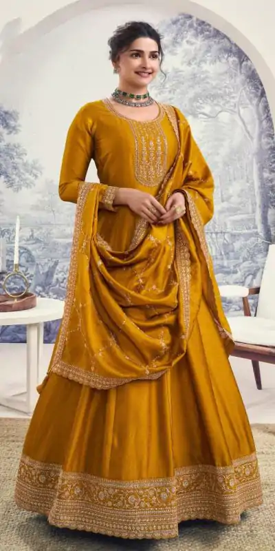 Splendorous Yellow Color Silk Georgette with Embroidery Work Anarkal Suit