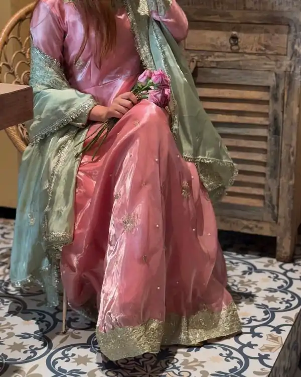 Peach Sequence Embroidery Rivet Moti Work Salwar Suit
