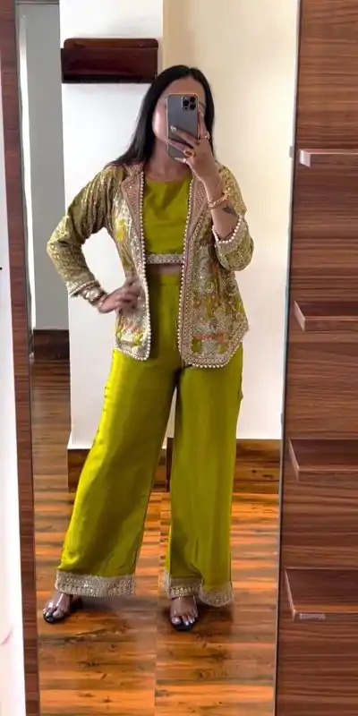 Lovely Light Yellow Color Chinon Embroidery With Moti Lace Salwar Suit