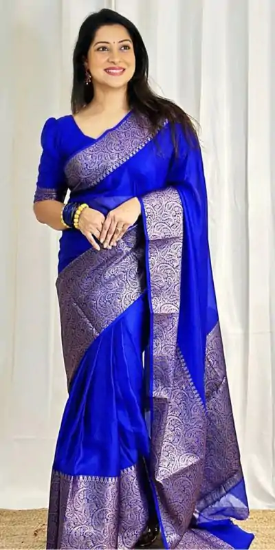 Perfect Royal Blue Color Soft Litchi Silk Jacquard Work Saree
