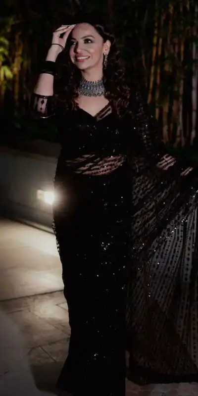 Black Butterfly Net Embroidery Saree