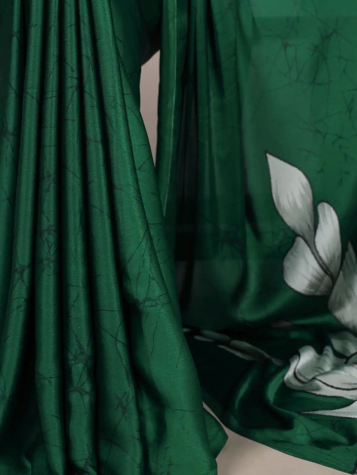 Green Satin Floral Printed Saree - Image 3
