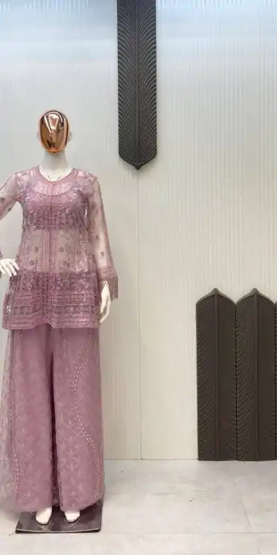 Pink Butterfly Net Sequence Salwar Suit