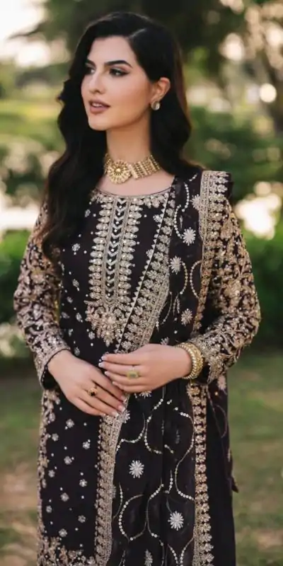 SRK 5238 Black Faux Georgette With 5mm Embroidery Sequence Work with Beads Work Wedding, Party, Festive, Events, 4-6 Working Days At 2399 | Jump Suits, Salwar suit, Designer Suits, Casual Suits, Creative suits, Palazzo Suits, Party Wear Suits, Patiala Suits, Straight Suits