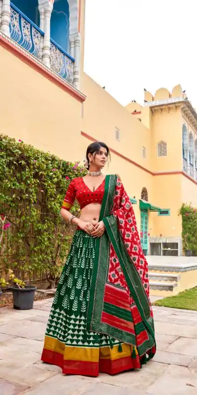 Green Tushar Print Lehenga Choli