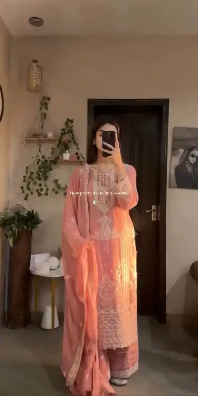 Peach Georgette Sequence Work Salwar Suit