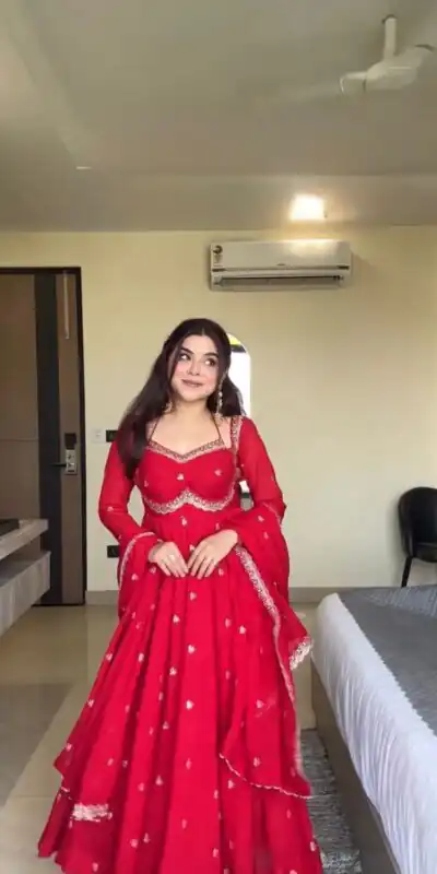 RTC 5924 Red Georgette Thread With Sequence Gown Perfect for Wedding, Party, Reception, Holi, Eid . Available at ₹1999 only. Delivery 4-6 Working Days. | Gowns, Bollywood Gowns, Creative Gowns, Designer Gowns, Embroidered Gowns, Party Wear Gowns