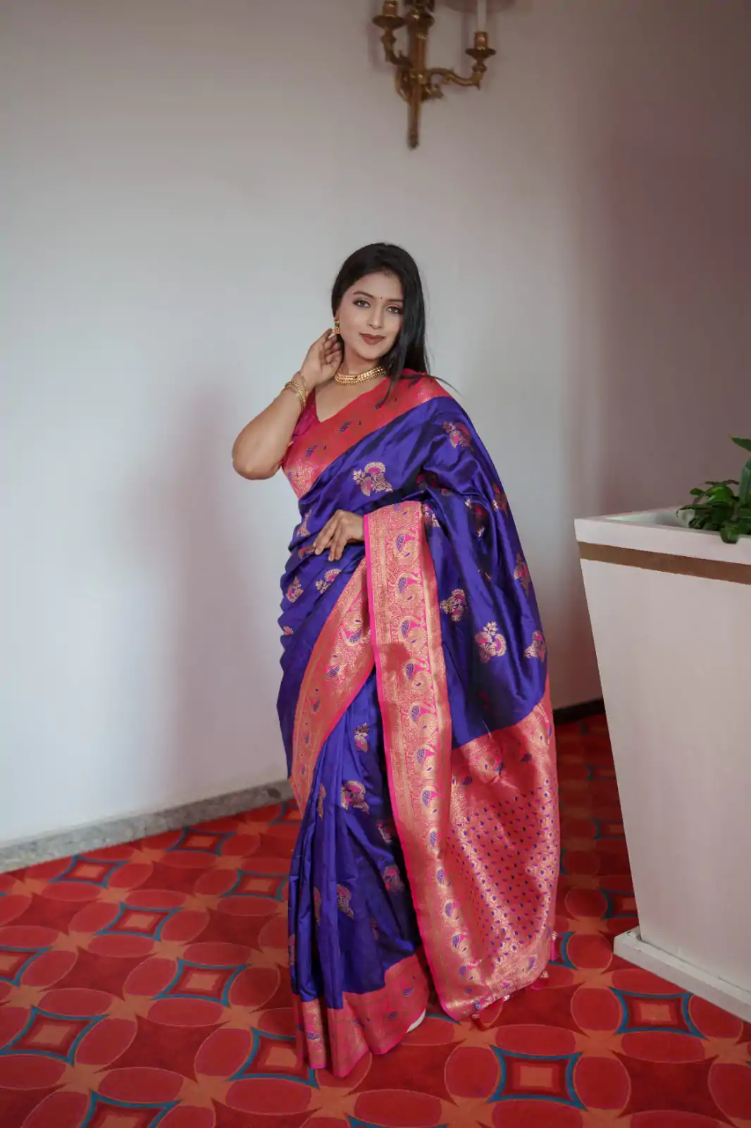 Royal Blue Pethani Silk Zari Lace Work Saree