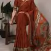 Rust Crepe With Printed Saree