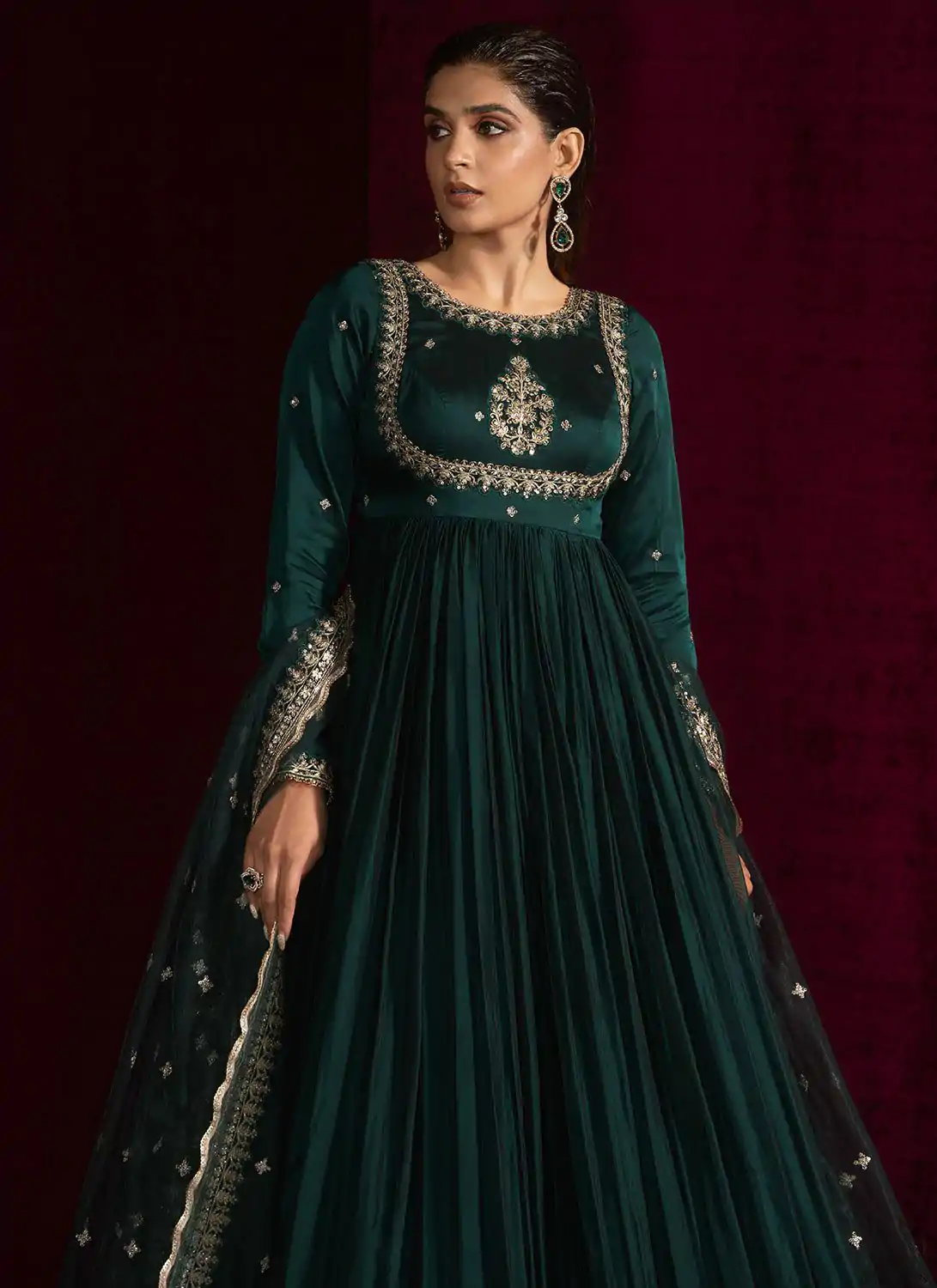 Teal Japan Satin Lace Work Salwar Suit - Image 2