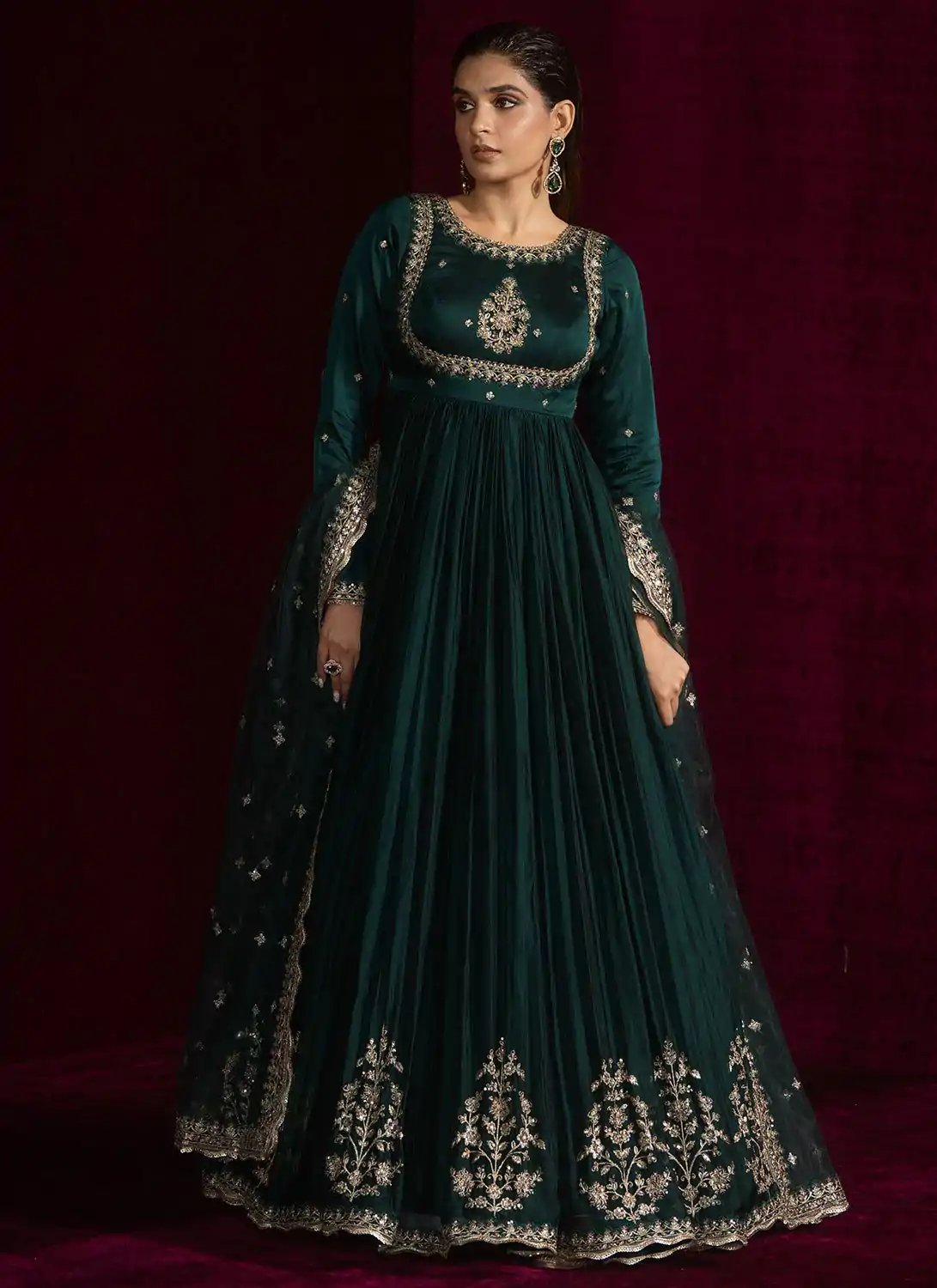 Teal Japan Satin Lace Work Salwar Suit