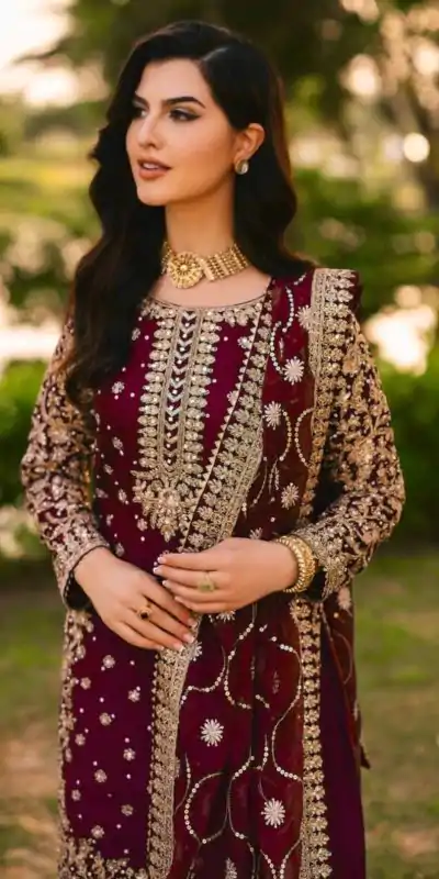 SRK 5238 Wine Faux Georgette With 5mm Embroidery Sequence Work with Beads Work Wedding, Party, Festive, Events, 4-6 Working Days At 2399 | Jump Suits, Salwar suit, Designer Suits, Casual Suits, Creative suits, Palazzo Suits, Party Wear Suits, Patiala Suits, Straight Suits